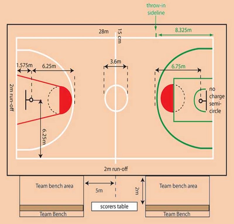 Theo đúng tiêu chuẩn của FIBA, chiều cao từ rổ bóng tới mặt sân sẽ là 3,95m